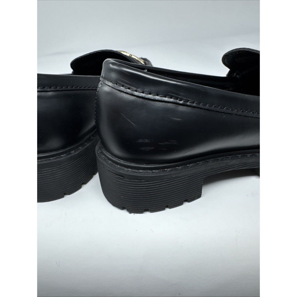 Gap Kids Girls Black Gold Tone Chain Link Faux Leather Loafers Sz 12 Lug Sole - Picture 6 of 7